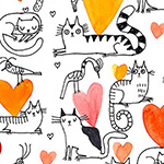 It's Raining Cats and Dogs - Hearts and Cats in Coral