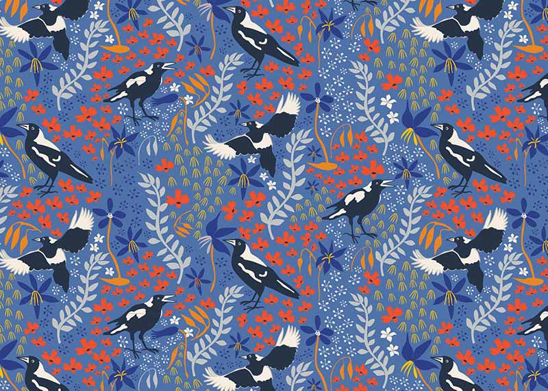 Taking Flight - Merry Magpies on Blue - Click Image to Close