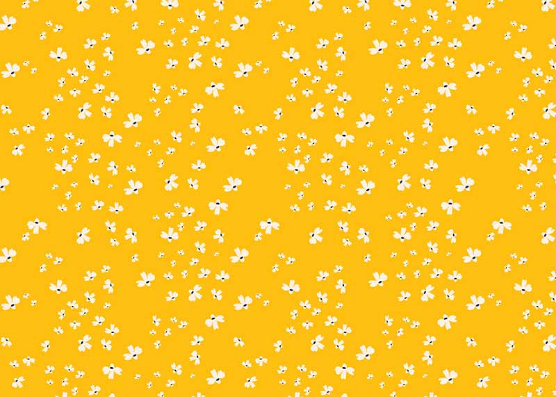 Taking Flight - Mini Flowers on Mustard - Click Image to Close