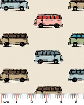 Benartex - Mini Vans in Tan - Click Image to Close