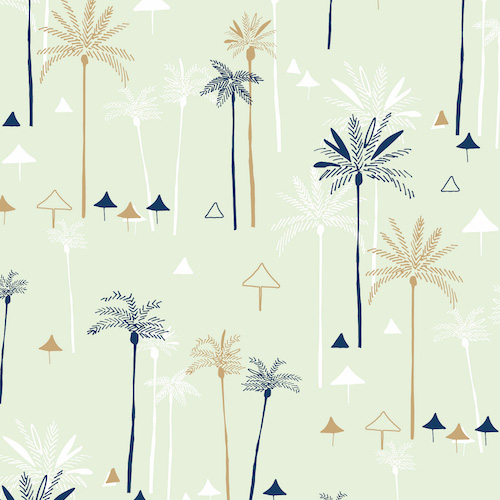 Ocean Drive - Swaying Palms on Blue/Grey Metallic - Click Image to Close