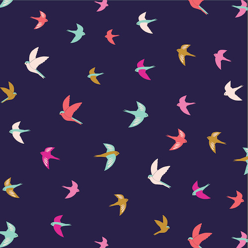 Summer Dance - Swallows in Navy - Click Image to Close