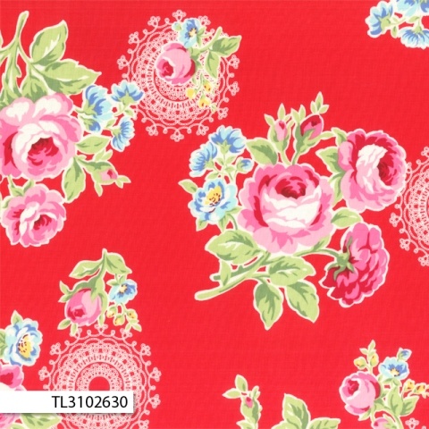 Flower Sugar - Flowers & Doilies in Red - Click Image to Close