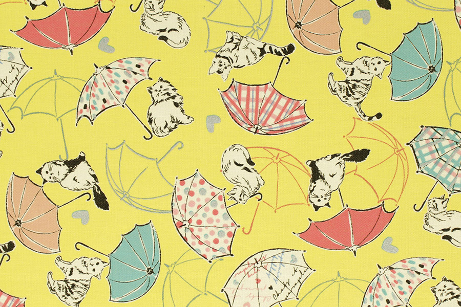 Radiant Girl - Cats and Umbrellas in Metallic Yellow - Click Image to Close