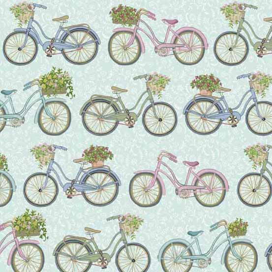 Antique Garden - Bicycles in Blue - Click Image to Close