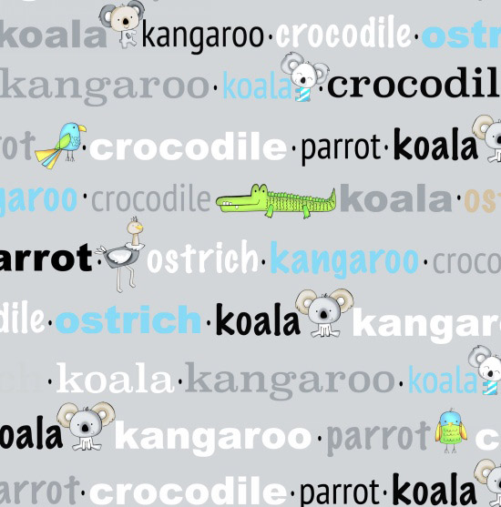 Koala Party - Aussie Words in Grey - Click Image to Close
