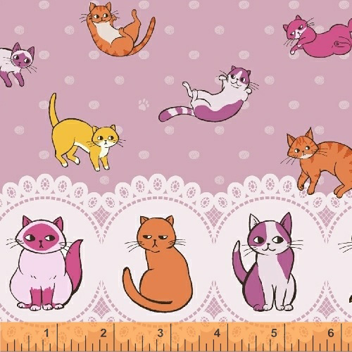 Caturday - Raining Cats Double Border in Rose - Click Image to Close