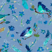 Blue Crush - Romantic Birds in Multi