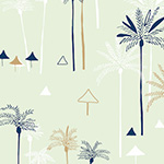 Ocean Drive - Swaying Palms on Blue/Grey Metallic