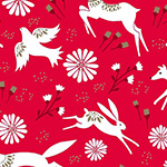 Starlit Hollow - Festive Animals in White on Red