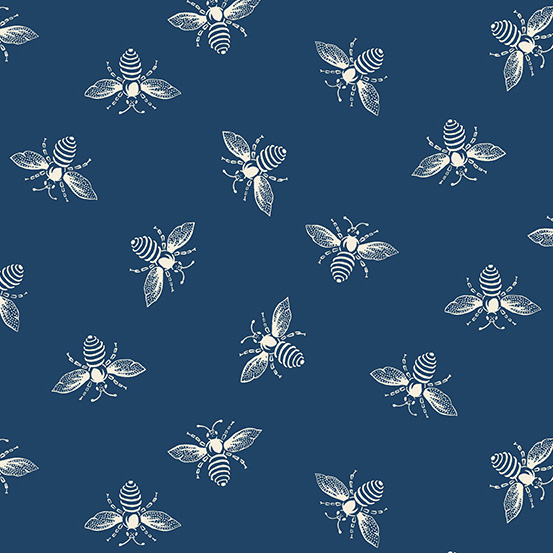 French Bee - Bees in Indigo - Click Image to Close