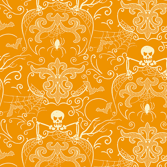 Midnight Haunt - Spooky Damask in Pumpkin - Click Image to Close