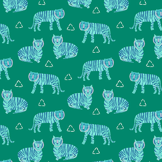 Tiger Plant Linen - Tigers in Opal - Click Image to Close