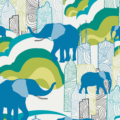 Art Gallery Fabrics - Jungle Ave. Elephant Skyline - Click Image to Close