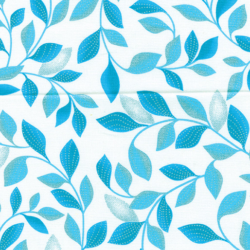 Pearl Reflections - Shimmer Leaves White/Teal - Click Image to Close