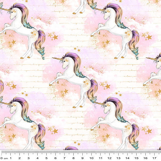 Rainbow Unicorns - Whispy Clouds in Cream - Click Image to Close