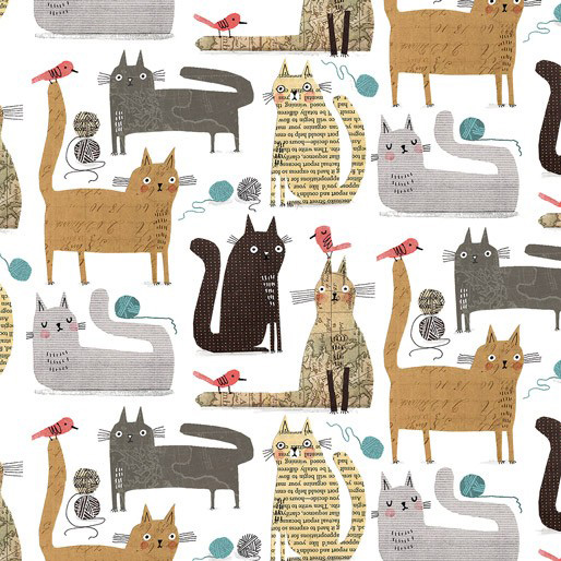 It's Raining Cats and Dogs - Cats at Play in White - Click Image to Close