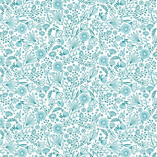 It's Raining Cats and Dogs - Whisp Flowers in Teal - Click Image to Close