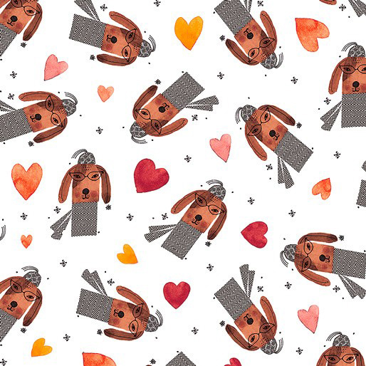 It's Raining Cats and Dogs - Hearts and Dogs in White - Click Image to Close