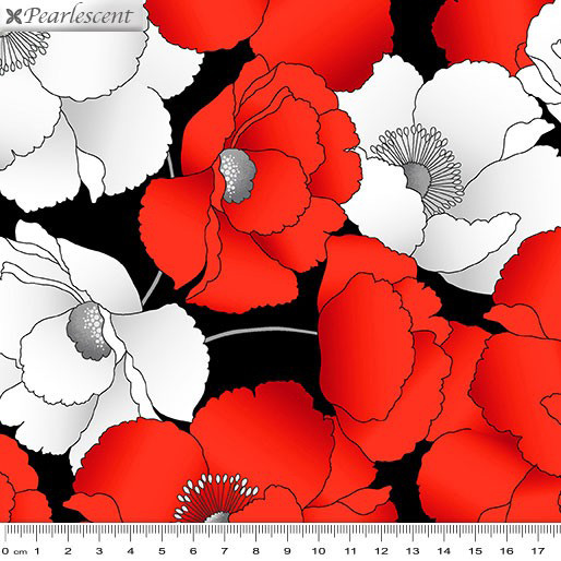Poppy Promenade - Poppies in Bloom in Black - Click Image to Close