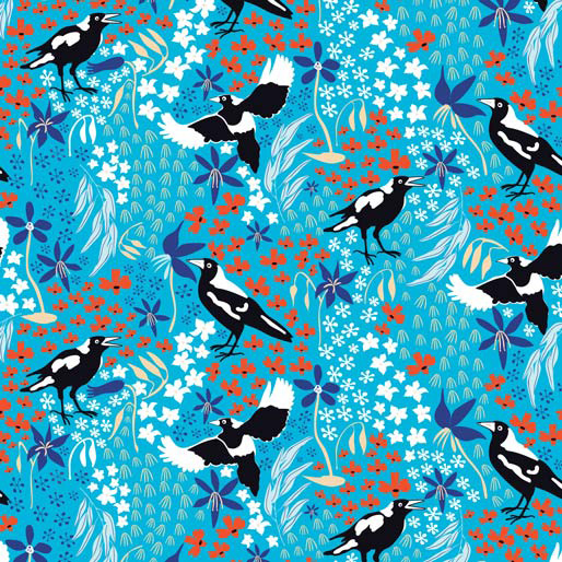 Taking Flight - Merry Magpies on Bright Blue - Click Image to Close