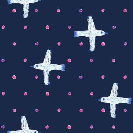 Snow Flowers - Winter Birds in Navy - Click Image to Close