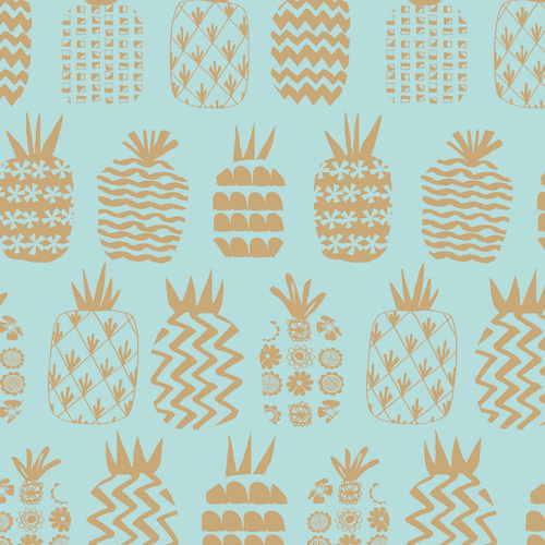 Ocean Drive - Pineapples on Sky Blue Metallic - Click Image to Close