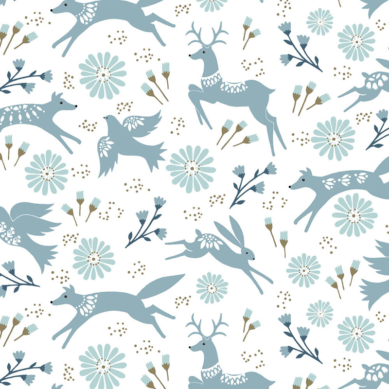 Starlit Hollow - Festive Animals in Blue on White - Click Image to Close