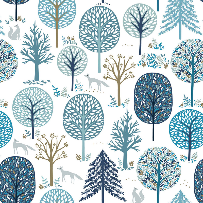 Starlit Hollow - Winter Forest in Blue on White - Click Image to Close