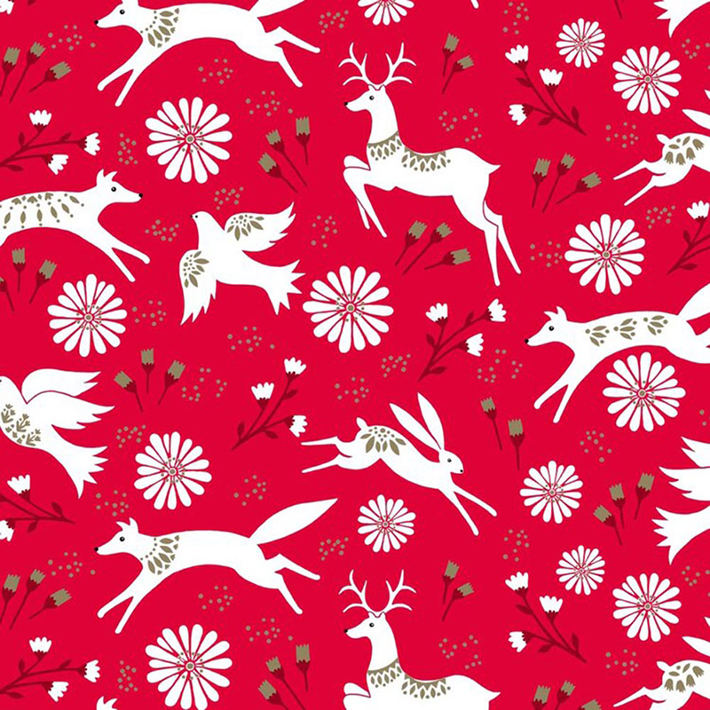 Starlit Hollow - Festive Animals in White on Red - Click Image to Close