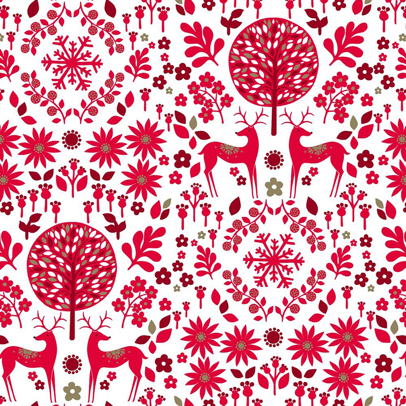 Starlit Hollow - Winter Meadow in Red on White - Click Image to Close