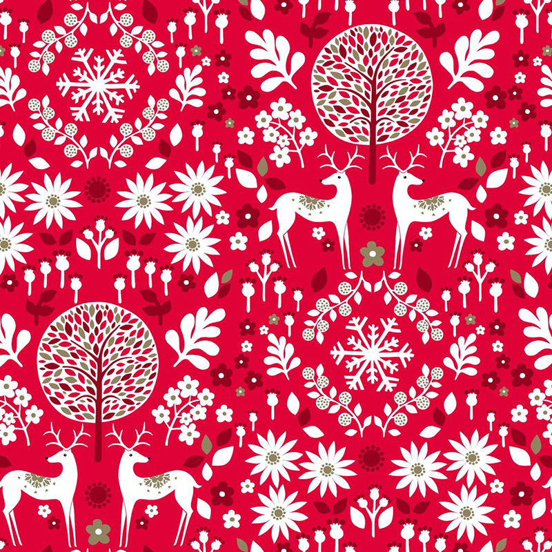 Starlit Hollow - Winter Meadow in White on Red - Click Image to Close