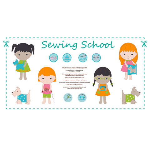 Sewing School - 60cm Panel in Blue - Click Image to Close