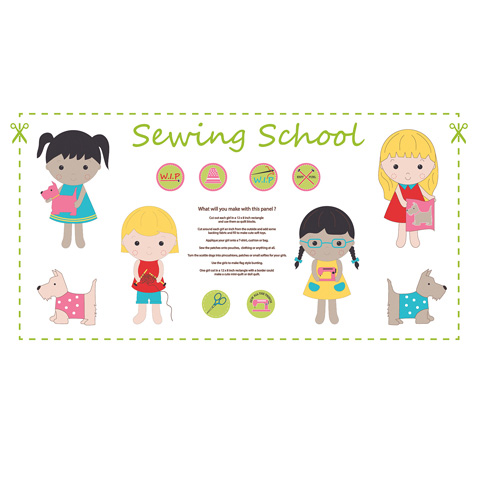 Sewing School - 60cm Panel in Green - Click Image to Close