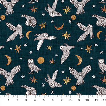 Forest Fable - Midnight Owls in Navy - Click Image to Close