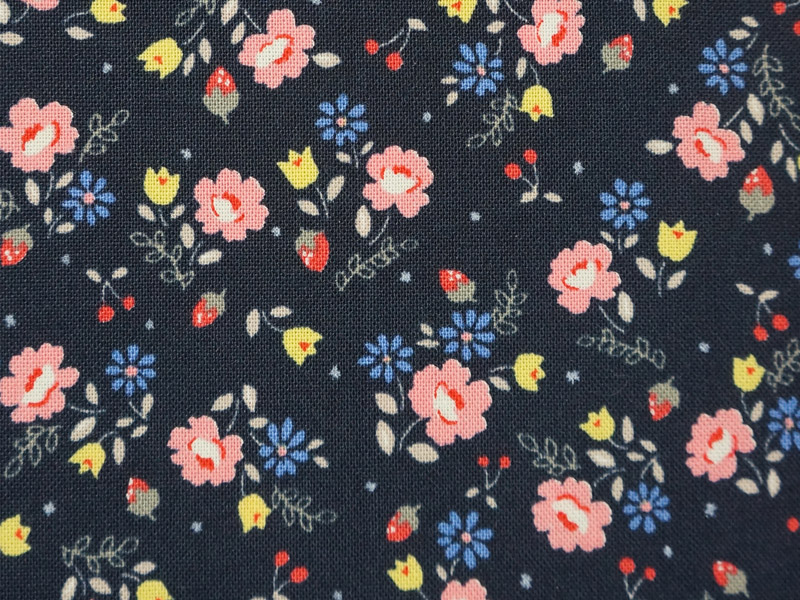 Lighthearted - Small Flowers - Pink on Navy - Click Image to Close