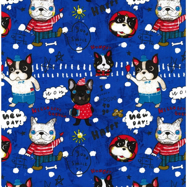 Patchwork Animals - French Bulldog in Blue - Click Image to Close