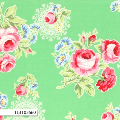 Flower Sugar - Flowers & Doilies in Green - Click Image to Close