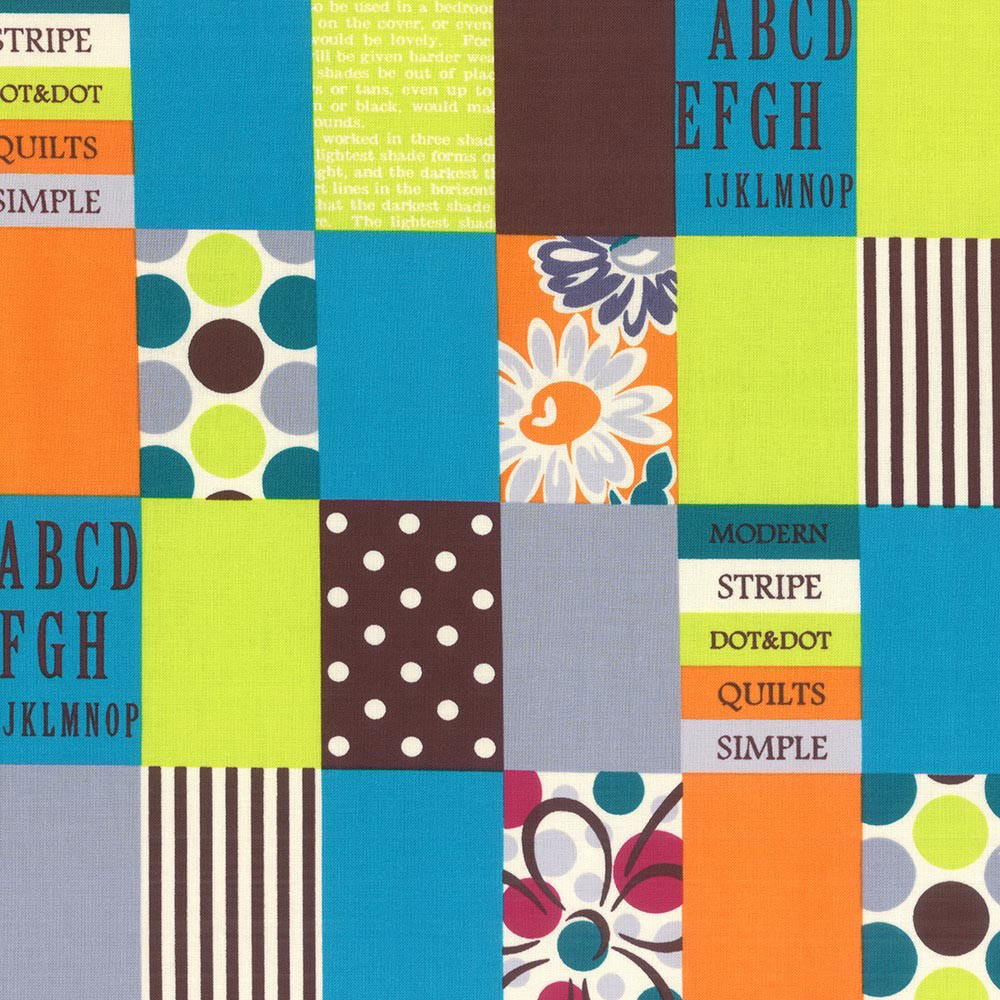 Modern Quilt - Spicy Scrap Squares in Light Blue/Lime - Click Image to Close