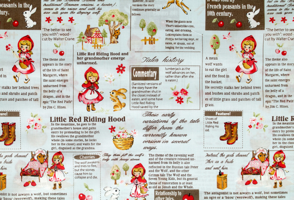 Little Heroines - Red Riding Hood and Text on Blue - Click Image to Close