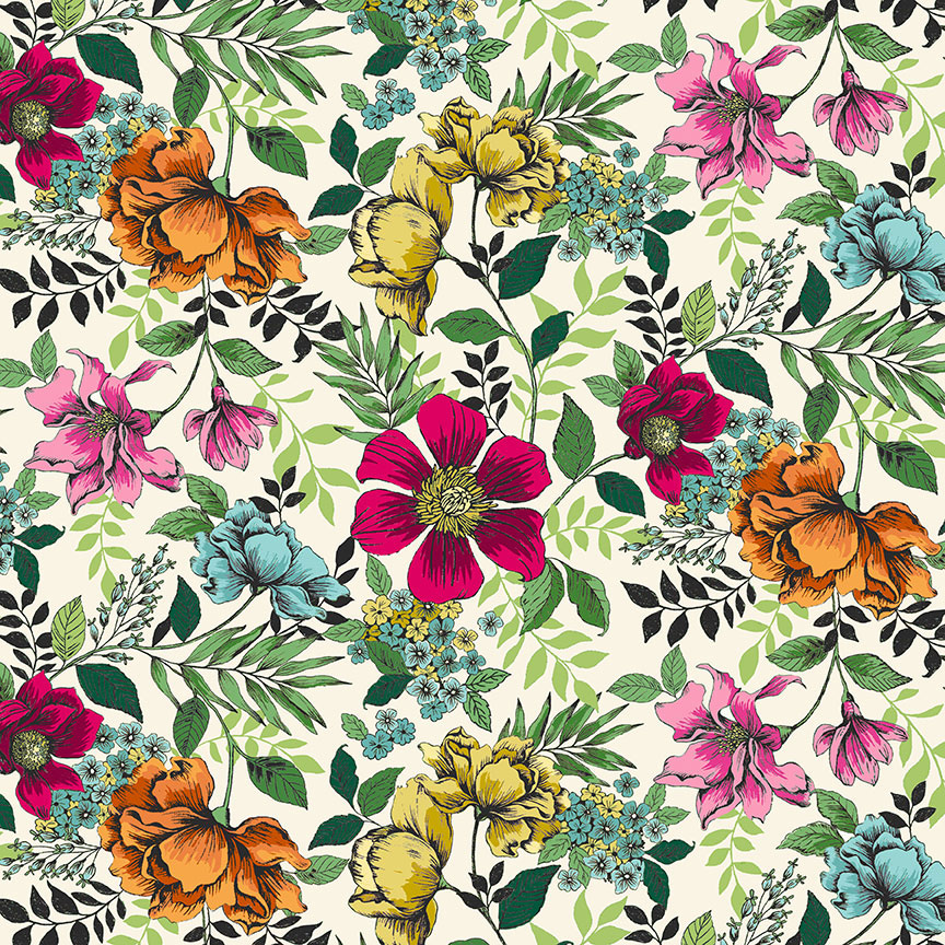 Jewel Tones - Floral in Cream - Click Image to Close