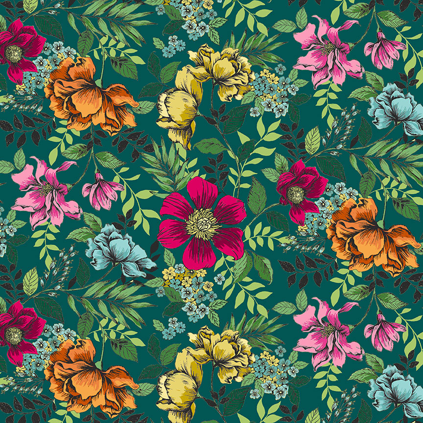 Jewel Tones - Floral in Turquoise - Click Image to Close