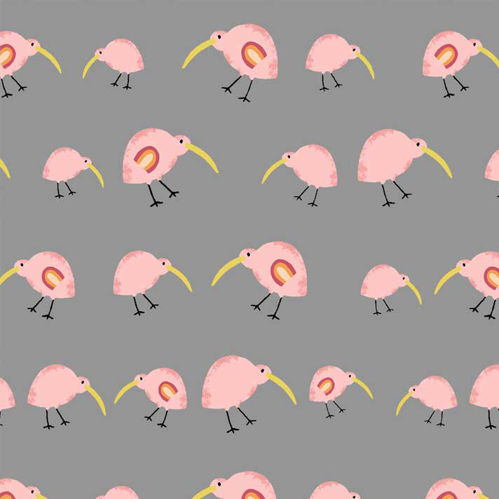 Aussie Friends - Pink Kiwis on Grey - Click Image to Close