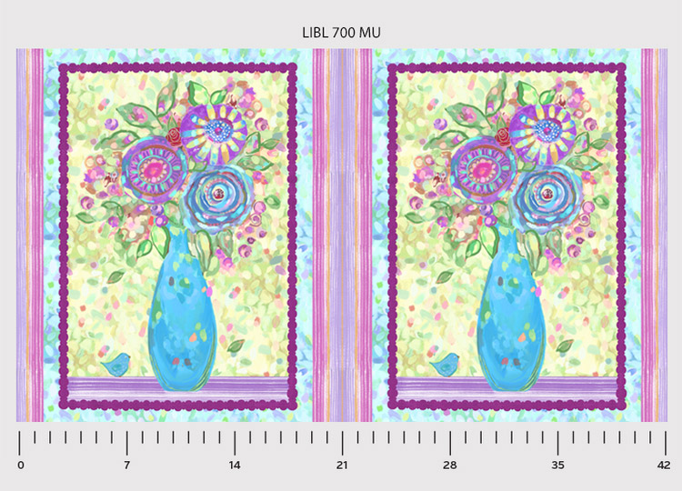 Love in Bloom - 2 Vase and Flowers Panel in Multi - Click Image to Close