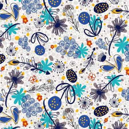 Flower Doodles - Potpourri in Royal Blue - Click Image to Close
