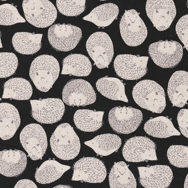 Cotton Flax Prints - Hedgehogs in Black - Click Image to Close