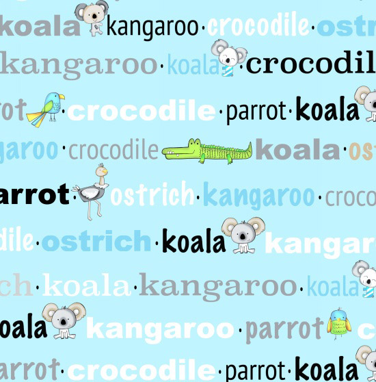 Koala Party - Aussie Words in Aqua/Blue - Click Image to Close