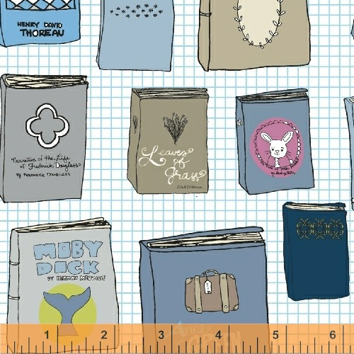 Literary - Books on Squared Paper in Light Blue - Click Image to Close
