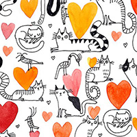 It's Raining Cats and Dogs - Hearts and Cats in Coral
