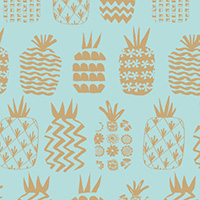 Ocean Drive - Pineapples on Sky Blue Metallic